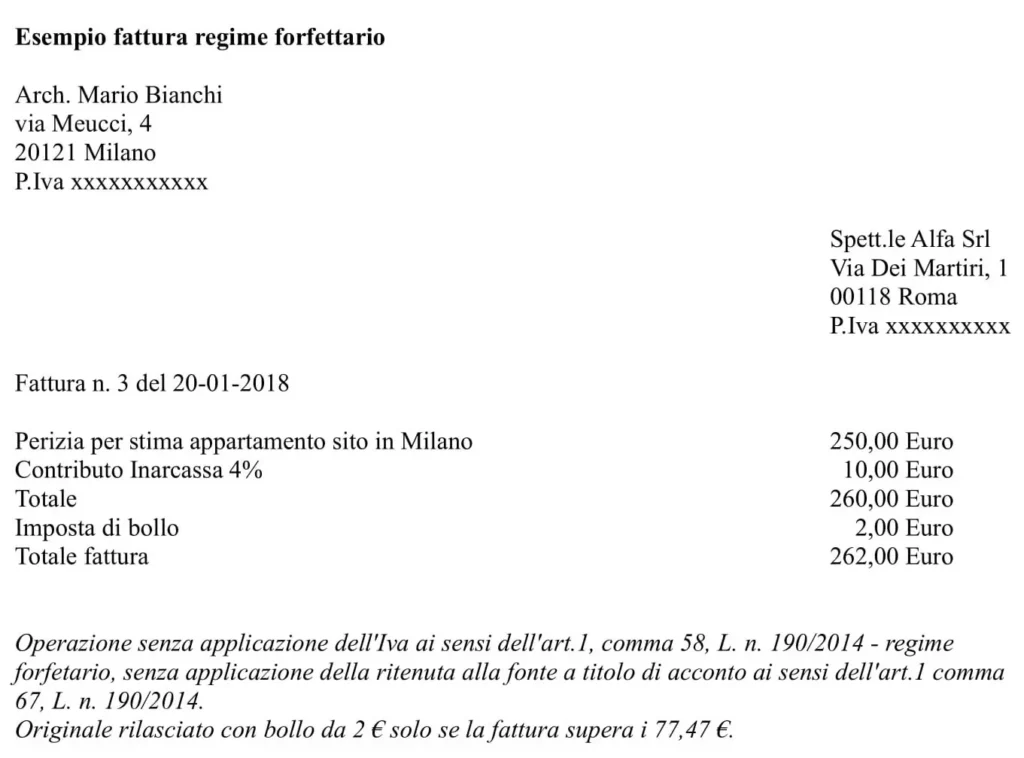 Fac_simile fattura regime forfetario